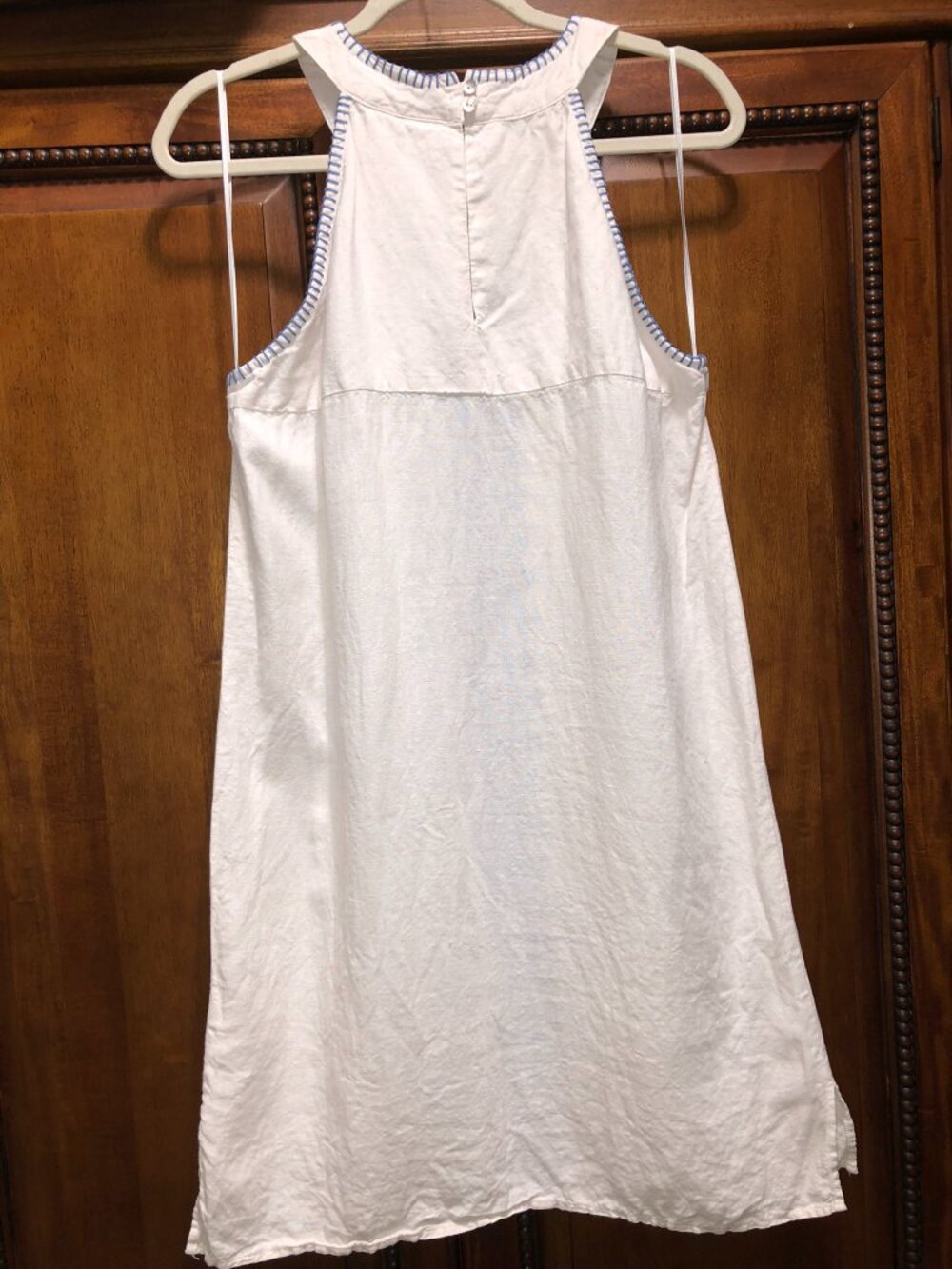 Sigrid Olsen 100% Linen White Blue Embroidered Halter Shift Dress Medium - Picture 7 of 7